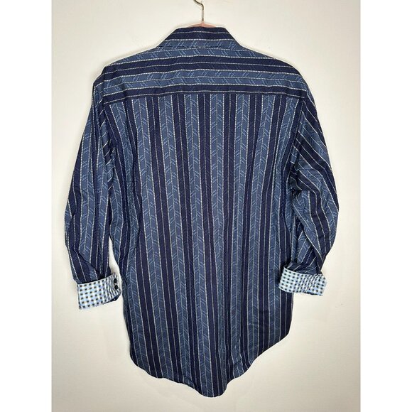 Robert Graham Flip Cuff Button Up Shirt Mens Size Medium Blue Stripe Work - Picture 11 of 11